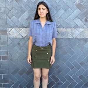 Olive Green, Military Style Mini Skirt with Belt